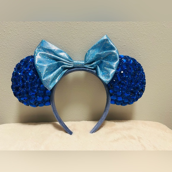 Disney Rhinestone Ears Blue Bow Handmade - Picture 2 of 4